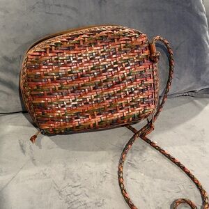 Anthropologie Woven Multicolor Crossbody Bag braided strap zip LJS